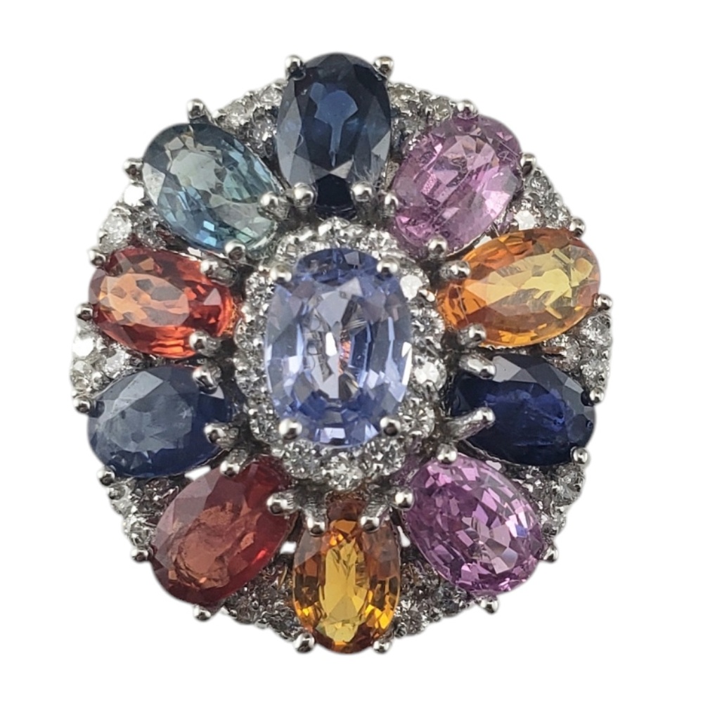 18K White Gold Multicolor Sapphire & Diamond Ring Size 7  #20721
